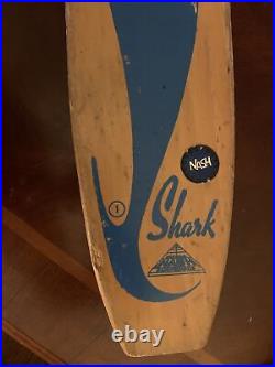 1960s Nash Shark Skateboard / Sidewalk Surfboard, Wood with Metal Wheels, Blue