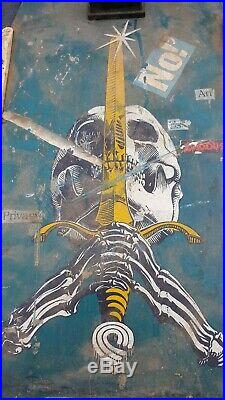 1980's Vintage Powell Peralta Ray Bones Rodriguez Sword and Skull Skateboard