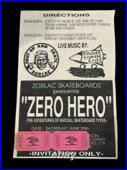1991 Zorlac Skateboards Zero Hero Video Premiere Flyer Rocket From The Crypt ASR