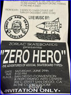 1991 Zorlac Skateboards Zero Hero Video Premiere Flyer Rocket From The Crypt ASR
