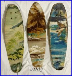 3 Vintage D&L Products Trickray MOTO BOARD Skateboard Fiberglass Tropical Theme