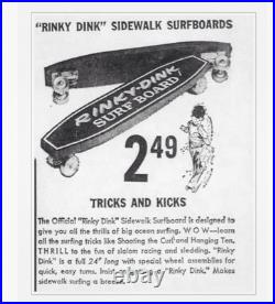 60's Rinky-Dink Surf Board Vintage Steel Wheels Skateboard