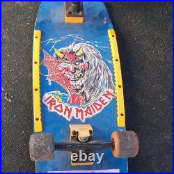 Iron Maiden Vintage Complete Skateboard Blue Graphic Deck Yellow Rails