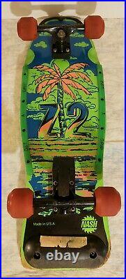NASH Z2 Skateboard, Lime Green Blue & Pink Palm Tree 1987