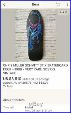 NOS Chris Miller Schmitt Stix Full Size 1988 Vintage skateboard Ultra-Rare