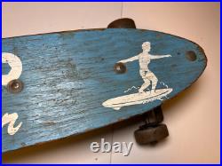 RARE 1960s HUMCO Surfer Skateboard Wood Wooden Metal Wheels San Diego California