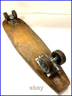 RARE Antique VTG 1960s Wooden Wood Early Skateboard Surfer Metal Wheels! (EY)
