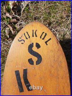 RARE Vintage Wood Skateboard 1960's SOKOL Norfolk Nebraska Metal Wheels