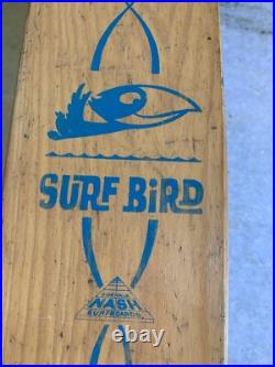 Rare Vintage Wood Wooden Skateboard Metal Wheels SurfBird Surf Bird Surfboard