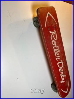 Roller Derby Surf Board Vintage Steel Metal Wheels Skateboard Wood Illinois