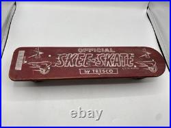 VINTAGE OFFICIAL SKEE SKATE BY TRESCO WOODEN SKATEBOARD With METAL WHEELS 18 3/4