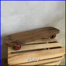 Vintage 1950s Wooden Sidewalk Surfboard Skateboard Metal Skate Wheels Handmade