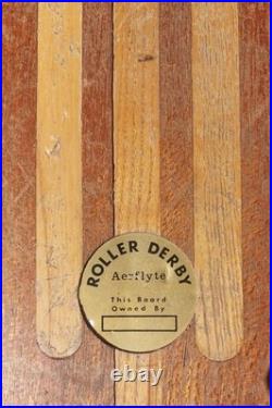Vintage 1960's Roller Derby Aerflyte Skateboard With Wood Inlay Deck Vintage 1960's Roller Derby Aerflyte Skateboard With Wood Inlay Deck