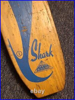 Vintage 1960s Nash Shark #1 22 Wood Sidewalk Skateboard with Metal Wheels Blue