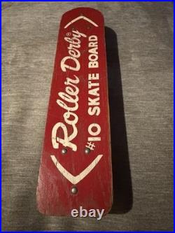 Vintage 1960s Red Roller Derby Wooden #10 Skateboard Metal Wheels 19x4.5