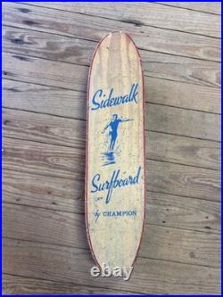 Vintage 1960s Sidewalk Surfboard By Champion Wooden Skateboard Blue Lettering Vintage 1960s Sidewalk Surfboard By Champion Wooden Skateboard Blue Lettering