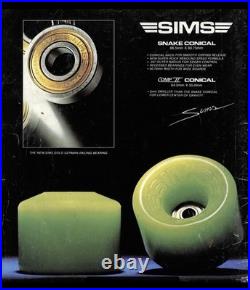Vintage 1970's Sims Snake Conical Skateboard Wheels Original In Yellow & Red
