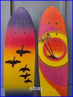 Vintage 1970's Sport Fun Birds & Sunset 2 Fiberglass Skateboards Clean Original