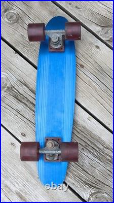 Vintage 1970s Anodized Blue Aluminum Skateboard 25 1/2 Long