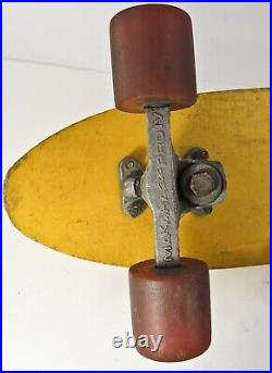 Vintage 1970s Yellow Fiberglass Skateboard 26-1/2 with Makaha Trucks & Wheels