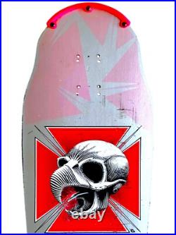 Vintage 1980's Powell Peralta Tony Hawk Skateboard Deck Bird Skull Pink & Silver