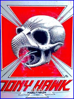 Vintage 1980's Powell Peralta Tony Hawk Skateboard Deck Bird Skull Pink & Silver