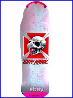 Vintage 1980's Powell Peralta Tony Hawk Skateboard Deck Bird Skull Pink & Silver