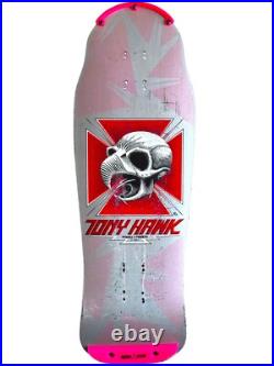 Vintage 1980's Powell Peralta Tony Hawk Skateboard Deck Bird Skull Pink & Silver