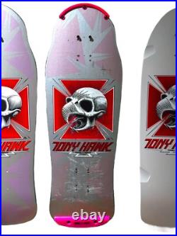Vintage 1980's Powell Peralta Tony Hawk Skateboard Deck Bird Skull Pink & Silver