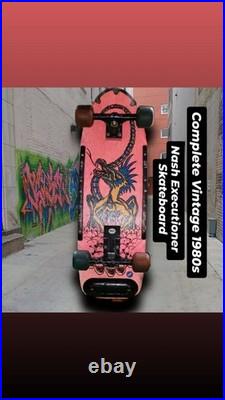 Vintage 1980s NASH Executioner Skateboard Rare Pink Blue Complete Dragon Skulls