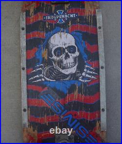 Vintage 1980s Powell Peralta Ripper Skeleton Skateboard with Independent Trucks
