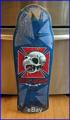 Vintage 1980s Powell Peralta Tony Hawk Chicken Skull Skateboard Cobalt blue