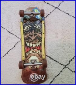 Vintage 1980s Santa Cruz Rob Roskopp Face Skateboard with 4 Bullet 66 Wheels