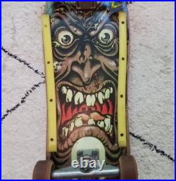 Vintage 1980s Santa Cruz Rob Roskopp Face Skateboard with 4 Bullet 66 Wheels