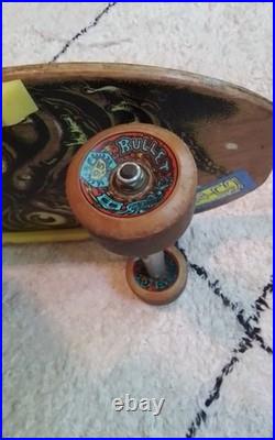 Vintage 1980s Santa Cruz Rob Roskopp Face Skateboard with 4 Bullet 66 Wheels