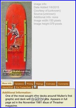 Vintage 1981 Powell Peralta Rodney Mullen MUTT -Freestyle Skateboard Deck RARE