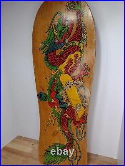 Vintage 80s Skateboarding Alien Dragon Skateboard Wood Wall Art