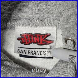 Vintage 90 Y2K Think Skateboarding L Hoodie Gray Street Wear San Francisco Flame