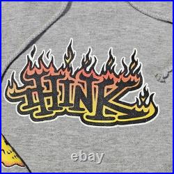 Vintage 90 Y2K Think Skateboarding L Hoodie Gray Street Wear San Francisco Flame