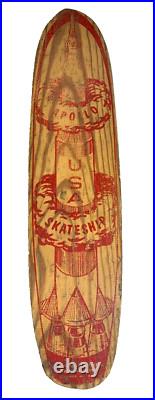 Vintage Apollo Rocket Skateship Wood Wooden Skateboard Skate Board Metal Wheels