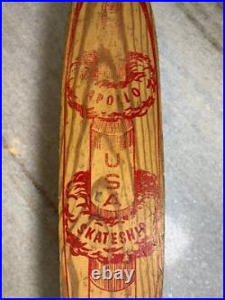 Vintage Apollo Rocket Skateship Wood Wooden Skateboard Skate Board Metal Wheels
