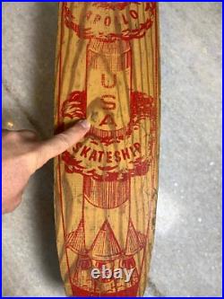 Vintage Apollo Rocket Skateship Wood Wooden Skateboard Skate Board Metal Wheels