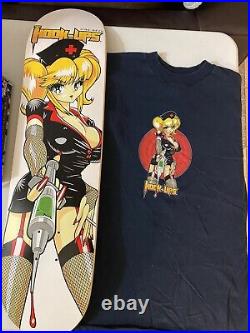 Vintage Hook-Ups Nurse? Natsuki Skateboard Deck, Shirt (M), And Sticker 10-1/2