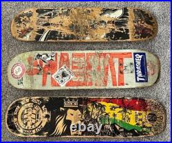 Vintage LOT of 3 Trashed Skateboard Decks Wall Art Graphics Bar Man Cave Decor Vintage LOT of 3 Trashed Skateboard Decks Wall Art Graphics Bar Man Cave Decor