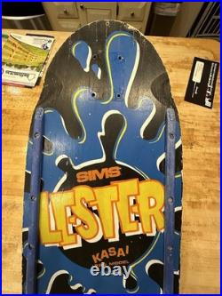 Vintage OG Sims Lester Kasai Pro Model Skateboard Deck With Rails And Tailguard