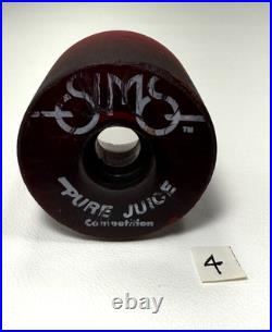 Vintage Sims 60mm Pure Juice Competition 1970s Skateboard Wheels Set of 4 Red