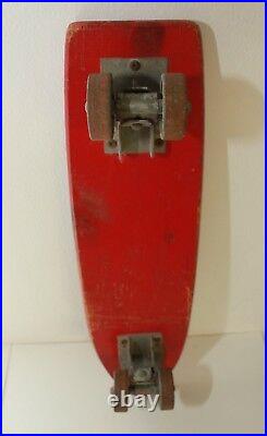Vintage Wooden 1960s Skateboard RED SOKOL Surf Graphic 16, Steal Wheels