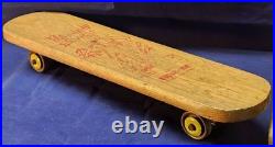 Vtg 1950s/60s HAWAIIAN SURFER Skateboard Steel Wheels with Yellow HUB CAPS Union