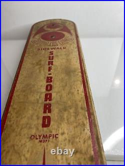 Vtg 1960's ZIPEES Wood Sidewalk Surfboard Skateboard Olympic M371 Metal Wheels