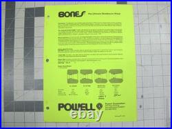 Vtg 1970s skateboard ephemera Powell Bones Wheels Cubics spec sheet